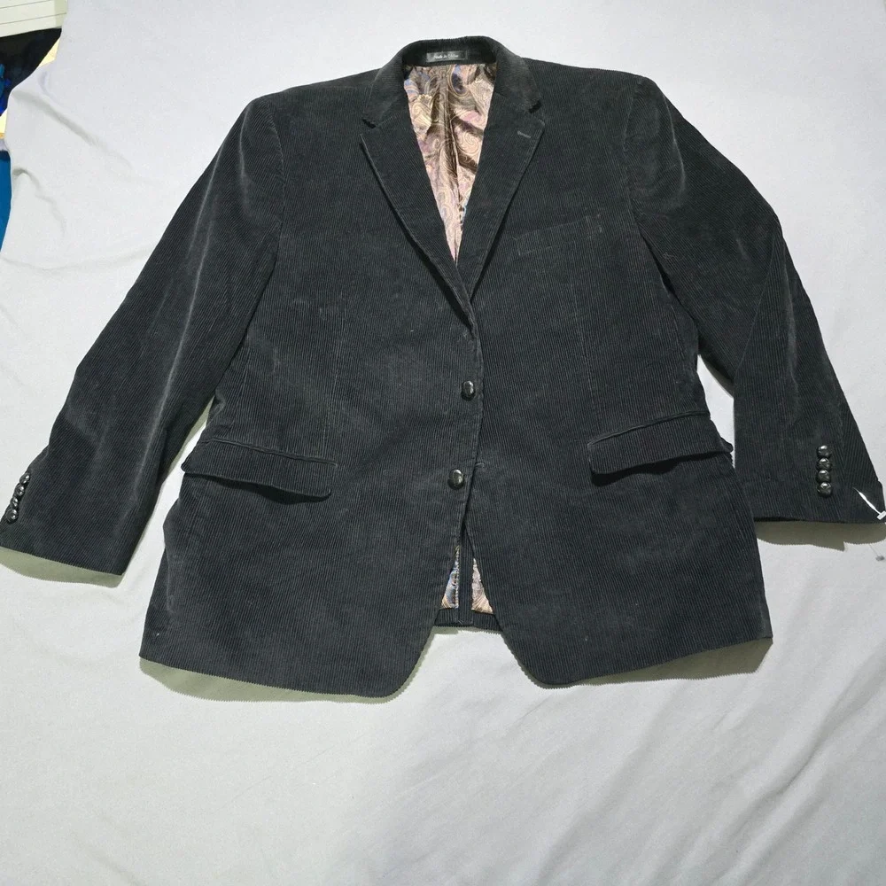 Lauren Ralph Lauren Corduroy Blazer Mens 50R Black Paisley Lined Sport Coat